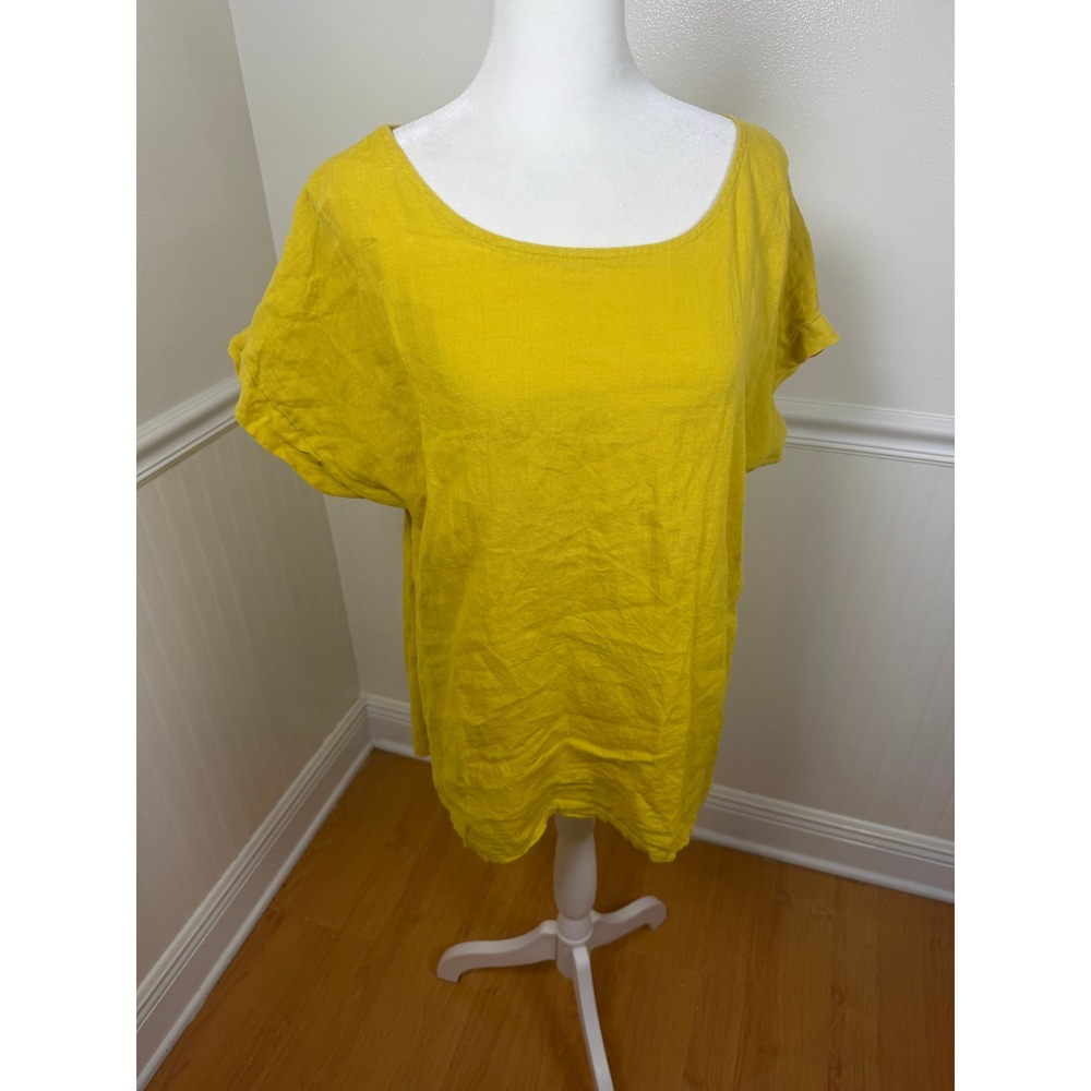 Terzo Millennio Linen Blouse Yellow Made in Italy Back Button Women‎ Size S